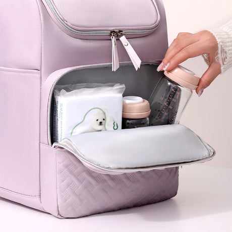 Green Stylish Quilted Diaper Bag Backpack - Large 17L Capacity Lightweight Nappy Bag for Mum