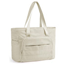Beige Versatile Women's Gym Tote Bag with Yoga Mat Strap - 18L Carryall, Fits 15.6 Laptop, Multi-Pocket Organizer