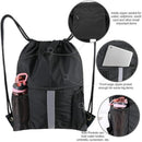 Blue Multi-Pocket Drawstring Backpack Gym Bag with Zipper Compartments, Bottle Holders & Reflective Strip