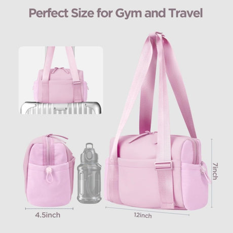 Stylish Pink Mini Gym Bag & Travel Tote - Compact Duffel with Wet Pocket, Luggage Sleeve & Multiple Compartments
