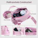 Stylish white Mini Gym Bag & Travel Tote - Compact Duffel with Wet Pocket, Luggage Sleeve & Multiple Compartments