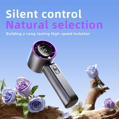 Purple Portable Handheld Fan with 120-Speed Display - USB Rechargeable Mini Cooling Fan for Outdoor Use