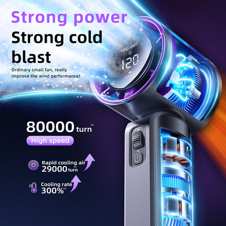 White Portable Handheld Fan with 120-Speed Display - USB Rechargeable Mini Cooling Fan for Outdoor Use