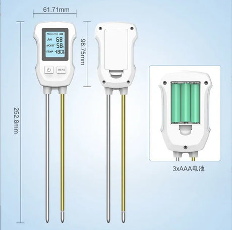 3-in-1 Soil Detector for pH, Moisture, and Temperature - Gardening Tool for Healthy Plants (Battery not included)