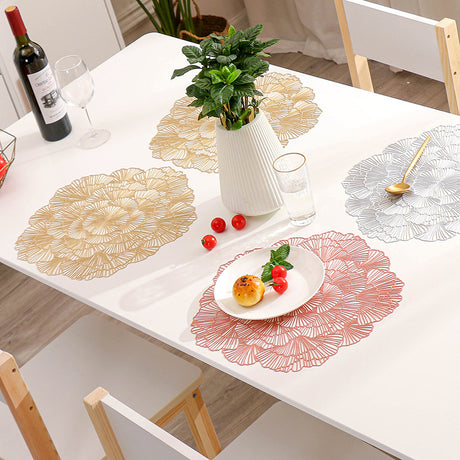 Bronze Color Elegant Floral PVC Placemats - Set of 8, Durable & Stylish Table Mats (38cm)