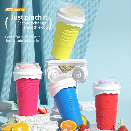 Rose Red Cool Summer Slushie Cup - 500ml Quick-Freeze Smoothie Maker with Straw