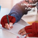 Black Winter Convertible Mittens - Warm Knitted 2-in-1 Fingerless Gloves with Flip Top Cover for Cold Weather
