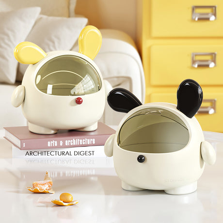 2PCS Yellow-Eared Cute Puppy Desktop Bin with Lid - Mini Trash Can & Storage Organiser - Kawaii Office Decor for Vanity & Home Office