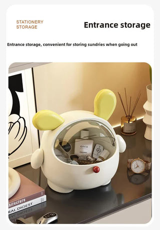 2PCS Pink + Rose red -Cute Puppy Desktop Bin with Lid - Mini Trash Can & Storage Organiser - Kawaii Office Decor for Vanity & Home Office