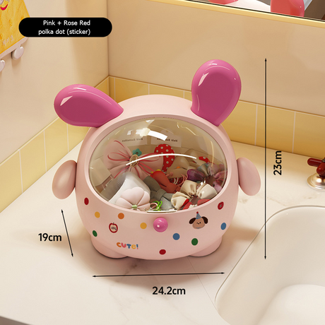 2PCS Pink + Rose red with polka dot Cute Puppy Desktop Bin with Lid - Mini Trash Can & Storage Organiser - Kawaii Office Decor for Vanity & Home Office