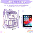 Heavy Duty Clear Transparent Backpack with Purple - Large Capacity PVC Bookbag for School, Stadium, and Gym - Fits 16-Inch Laptop, Binders and A4 Books