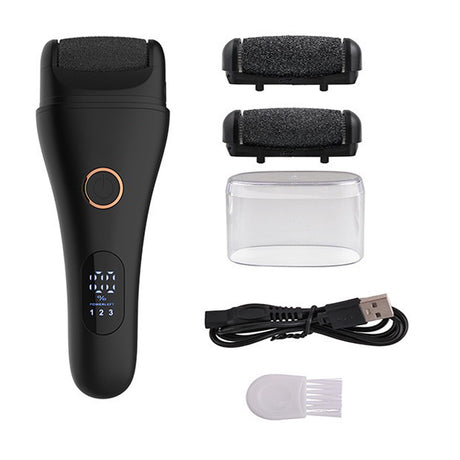 Black Professional Electric Foot Callus Remover - Rechargeable Pedicure Tool with 3 Adjustable Speeds, Smart LED Display, and 3 Replaceable Grinding Heads for Smooth Feet