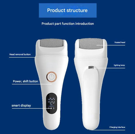 Black Professional Electric Foot Callus Remover - Rechargeable Pedicure Tool with 3 Adjustable Speeds, Smart LED Display, and 3 Replaceable Grinding Heads for Smooth Feet