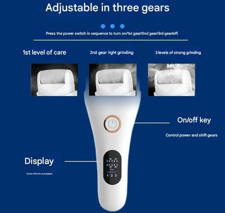 Black Professional Electric Foot Callus Remover - Rechargeable Pedicure Tool with 3 Adjustable Speeds, Smart LED Display, and 3 Replaceable Grinding Heads for Smooth Feet