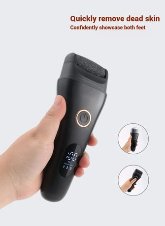 Black Professional Electric Foot Callus Remover - Rechargeable Pedicure Tool with 3 Adjustable Speeds, Smart LED Display, and 3 Replaceable Grinding Heads for Smooth Feet