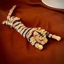 Luxury Vintage Large Tiger Brooch - 10-Inch Pouncing Wild Cat Pin with Sparkling Crystal Rhinestones and Gold-Tone Finish - Statement Animal Jewelry for Coats and Suits