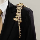 Luxury Vintage Large Tiger Brooch - 10-Inch Pouncing Wild Cat Pin with Sparkling Crystal Rhinestones and Gold-Tone Finish - Statement Animal Jewelry for Coats and Suits