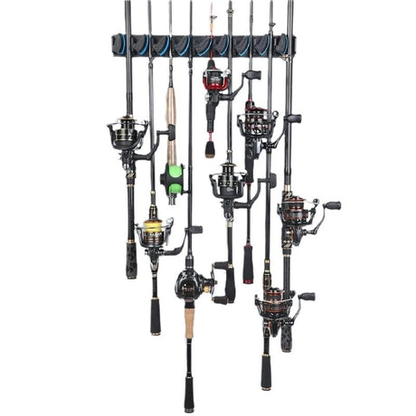 2 Sets Vertical Wall Mounted Fishing Rod Rack - 9-Slot Fishing Pole Holder for Garage, Professional Space-Saving Fishing Gear Storage Organizer with Soft Grip Pads