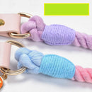 Rose Red Hand-Woven Rainbow Cotton Rope Dog Leash and Collar Set - Adjustable Veg-Tanned Leather Trim with Heavy Duty Metal Hardware - 150cm Training Lead and S Size Collar