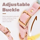 Pink Hand-Woven Rainbow Cotton Rope Dog Leash and Collar Set - Adjustable Veg-Tanned Leather Trim with Heavy Duty Metal Hardware - 150cm Training Lead and M Size Collar