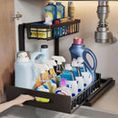 2-Tier Under Sink Organizer and Storage - Heavy Duty Metal Pull-Out Cabinet Organizer, L-Shaped Sliding Drawer Rack for Kitchen, Bathroom, and Pantry - Black