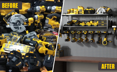 Heavy Duty Power Tool Organizer Wall Mount - 3-Tier Garage Storage Rack with Drill Holder, Screwdriver and Hammer Organizer - Extra Tall 200lbs Capacity High-Quality Steel Utility Shelf