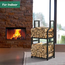 Heavy Duty 2-Tier Firewood Rack - Vertical Log Holder for Indoor Fireplace and Outdoor Fire Pit - Modern Metal Wood Storage Organizer for Camping, Patio, and Living Room