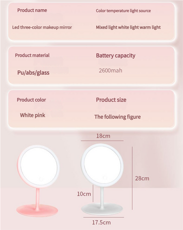 3PCS LED Makeup Mirror with Lights - Portable Tabletop Vanity Mirror, INS Style, White