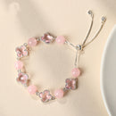 Natural Pink Crystal Four-Leaf Clover Bracelet - Elegant Adjustable Silver-Tone Bolo Jewelry for Women - Versatile Quartz Bead Charm Bracelet, Perfect Mother's Day Gift