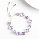 Natural Purple Crystal Four-Leaf Clover Bracelet - Elegant Adjustable Silver-Tone Bolo Jewelry for Women - Versatile Quartz Bead Charm Bracelet, Perfect Mother's Day Gift