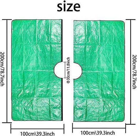 78.7 x 78.7 Inch Garden Leaf Collection Tarp with Center Hole - Waterproof PE Landscape Cleanup Mat - Heavy Duty Garden Debris Tarp for Shrub Trimming and Hedge Pruning - Green