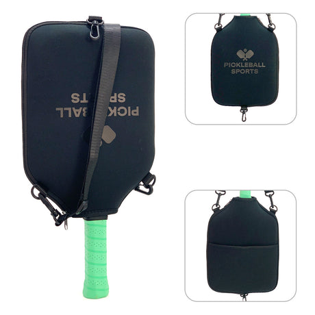 SA01 Black Neoprene Pickleball Paddle Cover (racket not included)  - Protective Crossbody Bag with Adjustable Shoulder Strap and Fence Hook - Universal Lightweight Paddle Case for All Skill Levels