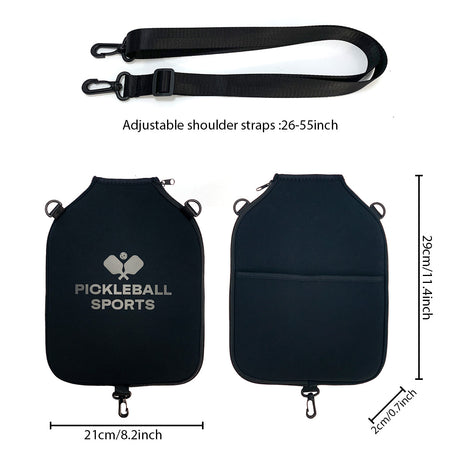 SA01 Black Neoprene Pickleball Paddle Cover (racket not included)  - Protective Crossbody Bag with Adjustable Shoulder Strap and Fence Hook - Universal Lightweight Paddle Case for All Skill Levels