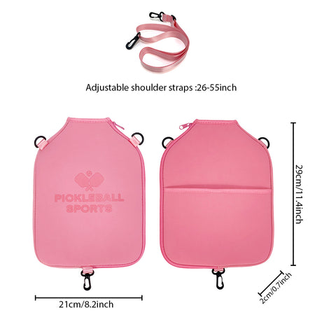 SA03 Pink Neoprene Pickleball Paddle Cover (racket not included)  - Protective Crossbody Bag with Adjustable Shoulder Strap and Fence Hook - Universal Lightweight Paddle Case for All Skill Levels