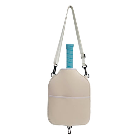SA04 Beige Neoprene Pickleball Paddle Cover (racket not included)  - Protective Crossbody Bag with Adjustable Shoulder Strap and Fence Hook - Universal Lightweight Paddle Case for All Skill Levels
