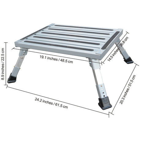 Heavy Duty Aluminum Folding Step Stool - Portable RV Platform and Work Bench with Non-Slip Surface - Collapsible Multi-Purpose Step for Camping, Home, and Outdoor Use