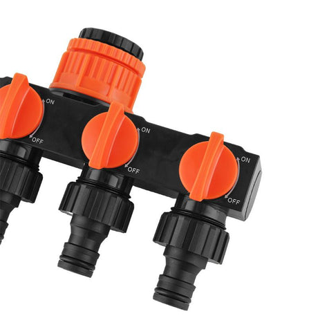 2pcs Blue 4-Way Garden Hose Splitter - Multi-Outlet Tap Manifold with Individual Control Valves - Universal Fit for 1/2 inch 3/4 inch and 1 inch Taps - Durable ABS Irrigation Water Distributor