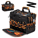 17 Inch Heavy Duty Tool Bag - 43cm Wide Open Mouth Organiser - Thickened Wear Resistant Oxford Cloth with Adjustable Padded Strap, Multi-Pocket Storage for Electricians Plumbers and Professional Trades