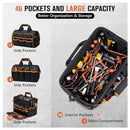 17 Inch Heavy Duty Tool Bag - 43cm Wide Open Mouth Organiser - Thickened Wear Resistant Oxford Cloth with Adjustable Padded Strap, Multi-Pocket Storage for Electricians Plumbers and Professional Trades