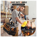 17 Inch Heavy Duty Tool Bag - 43cm Wide Open Mouth Organiser - Thickened Wear Resistant Oxford Cloth with Adjustable Padded Strap, Multi-Pocket Storage for Electricians Plumbers and Professional Trades