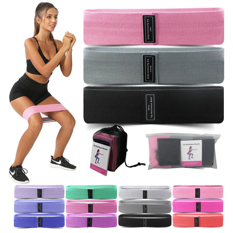 Green-Pink-Purple Fabric Resistance Bands Set - 3 Levels Non-Slip Hip Bands for Strength Training