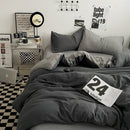 Grey 1.5m Bed Fitted Sheet Set with 200x230cm Duvet Cover - 4-Piece Bedding Set