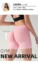 S Pink High-Elastic Hip Yoga Shorts - Seamless Mid-Intensity Pilates Workout Shorts