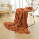 Orange Premium Woven Knitted Throw Blanket with Tassels | Soft, Cozy Sofa & Bed Blanket, Perfect for Office or Afternoon Naps 127x172cm