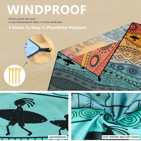 Style STD-001-12 Colorful Quick Dry Beach Mat Sand Proof Waterproof Outdoor Picnic Blanket - Compact & Lightweight