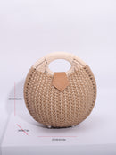 Khaki Boho Circle Straw Bag - Stylish Woven Tote with Round Handles