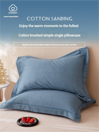 Blue Pure Cotton Flannel Pillowcase Set - Soft, Thickened, Solid Color (Pair, 48x74cm)