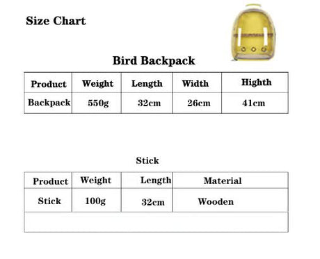 Grey Stylish Transparent PVC Pet Carrier Backpack - Large Capacity, Multi-Use for Birds & Cats(Including Wooden Stick)