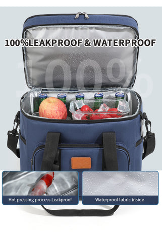 Black 23L Extra Large Insulated Cooler Bag with Double Layers - Perfect for Camping, Picnics, and Outdoor Adventures