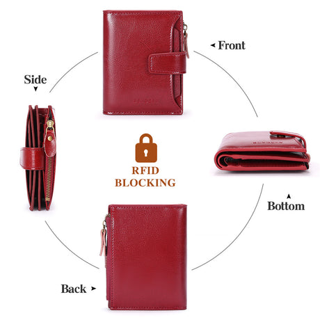 Dark Pink Premium Genuine Leather RFID Blocking Women's Wallet - Lightweight, Multi-Functional, and Stylish